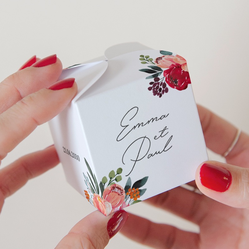 Bo&icirc;te &agrave; drag&eacute;es mariage Joie fleurie pas cher