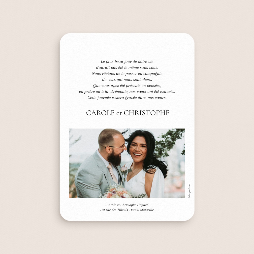Carte de remerciement mariage Notre Plus Belle Parenth&egrave;se pas cher