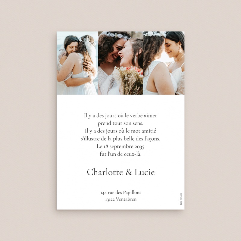 Carte de remerciement mariage &Eacute;vidence pas cher