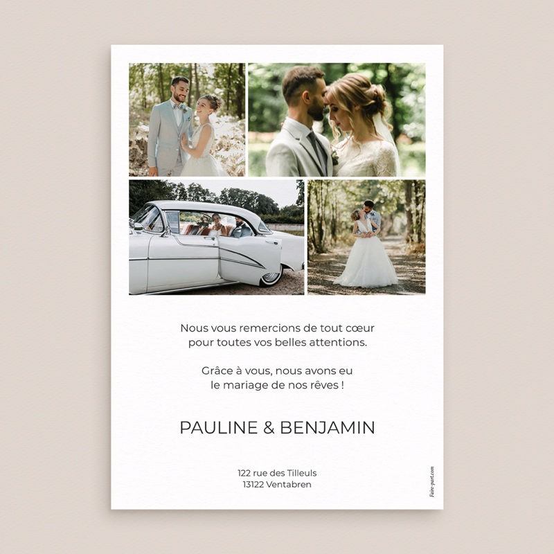 Carte de remerciement mariage Le Temps Suspendu pas cher