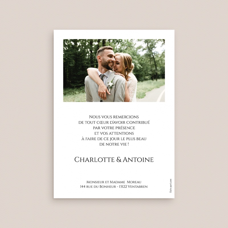 Carte de remerciement mariage Instants Partag&eacute;s pas cher