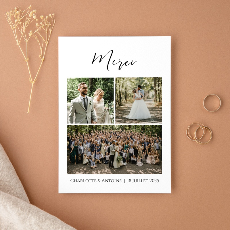 Carte de remerciement mariage Instants Partag&eacute;s