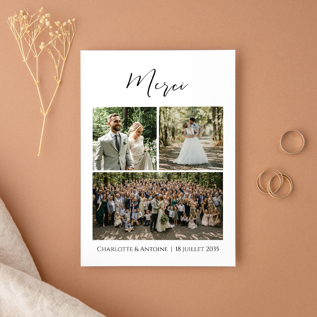 Carte de remerciement mariage Instants Partag&eacute;s