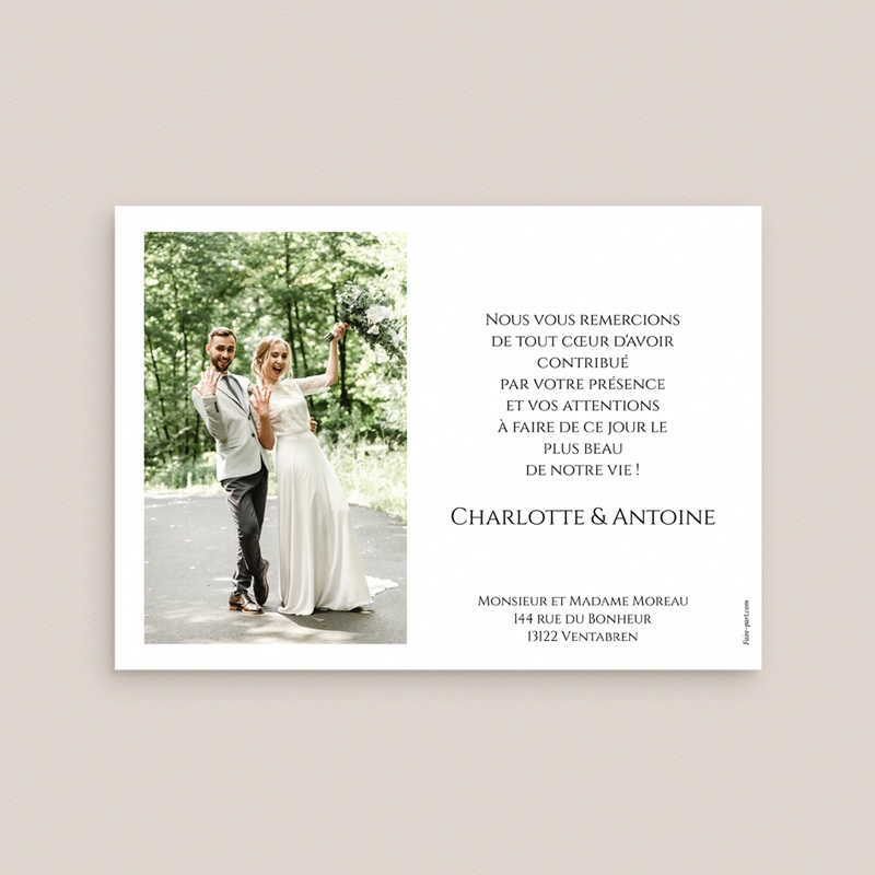 Carte de remerciement mariage Instants Partag&eacute;s pas cher
