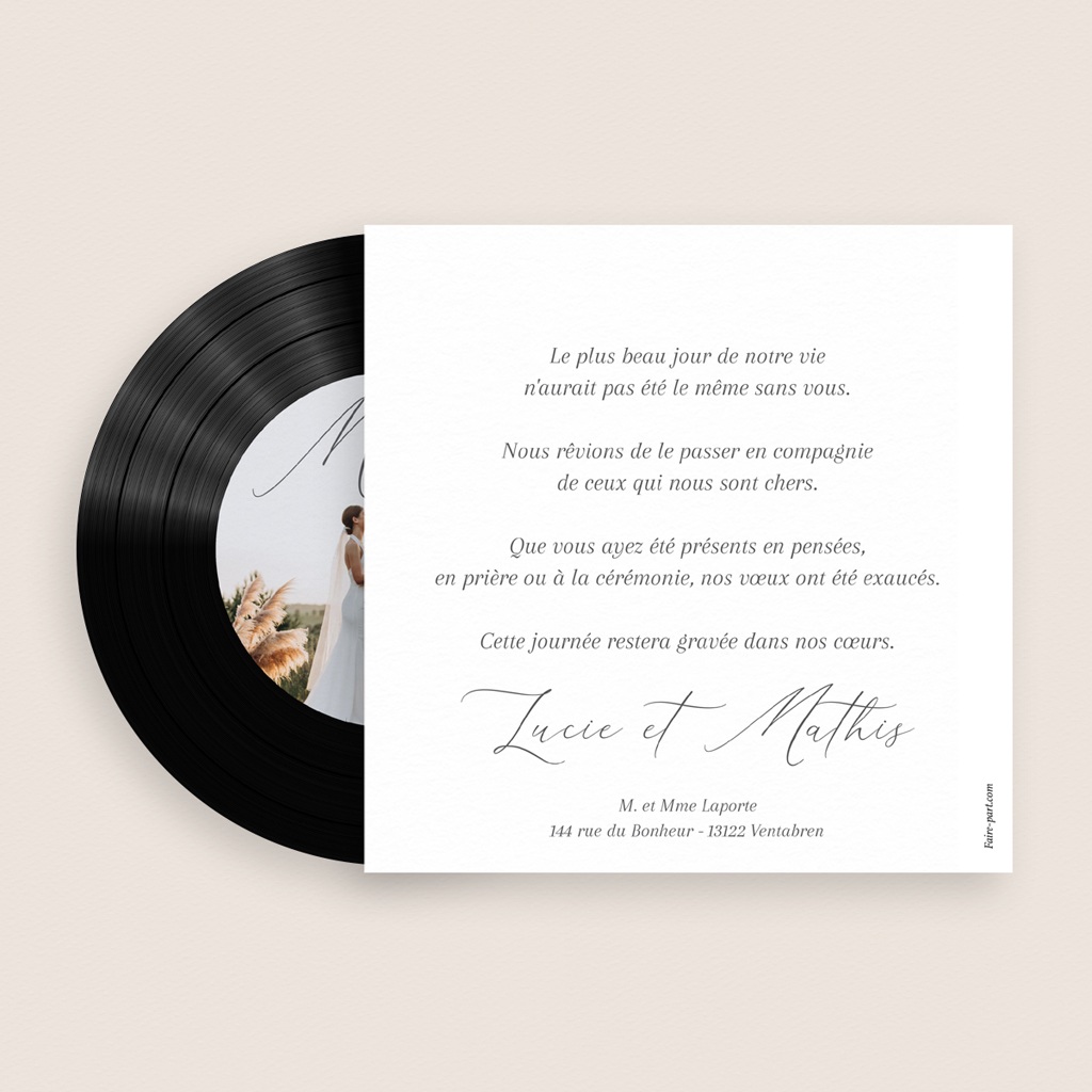 Carte de remerciement mariage Le Bonheur Continue gratuit