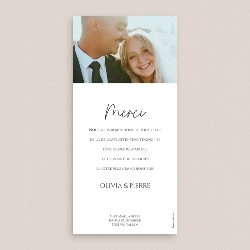 Carte de remerciement mariage L'Empreinte du Bonheur pas cher