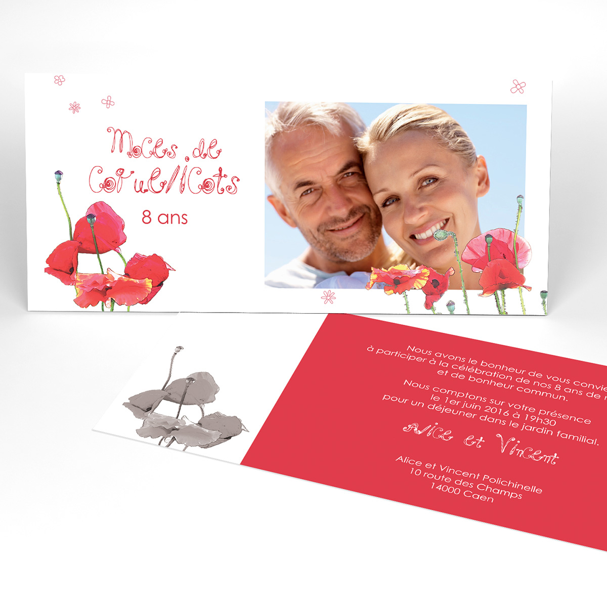 Carte Anniversaire De Mariage Coquelicots Echantillon Offert